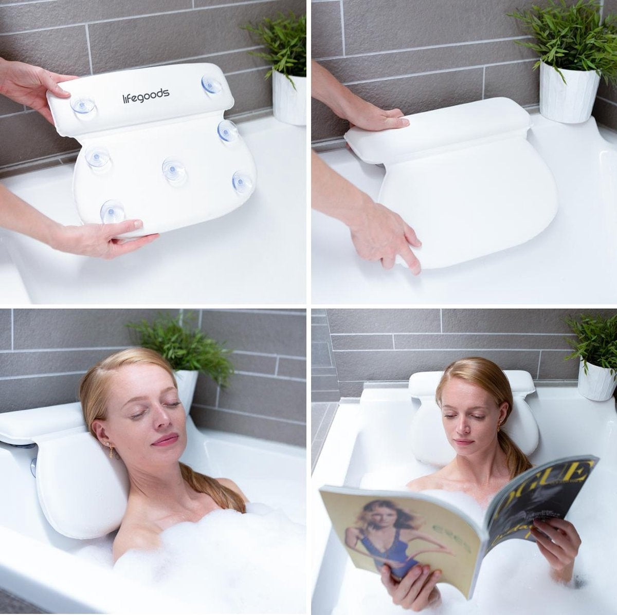 LifeGoods Badekissen - Mit Anti-Rutsch-Saugnäpfen - Für Bad und Whirlpool - Weiß