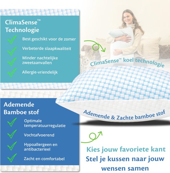 Ella® Kopfkissen Nackenschmerzen 40 x 80 cm - Bambuskissen - Memory Foam / Memory Foam Füllung - Ergonomisch und orthopädisch - Inklusive Kopfkissenbezug