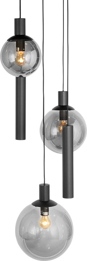 Steinhauer - Pendelleuchte - Bollique LED - schwarz - Glas Metall Rauchglas - Ø 60cm - E27 GU10 - 3800ZW