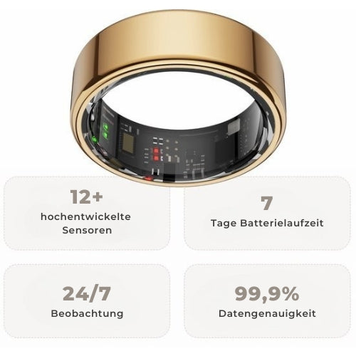 Focus - S1 Smart Ring - Herzfrequenz - Menstruationszyklus - Schlafüberwachung - IP68 Wasserdicht - Wearables - Größe 9 - Gold