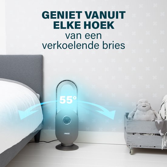 Blattloser Ventilator – 45 W – Schwenkbar – Timer 15 Std. – LED-Anzeige – Fernbedienung – Leise & leistungsstark – Princess 351500 – Weiß