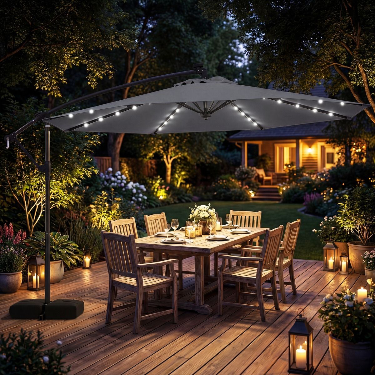 Coast Garten-Sonnenschirm mit Solarbetrieb – LED-Beleuchtung – um 360° drehbar – grau
