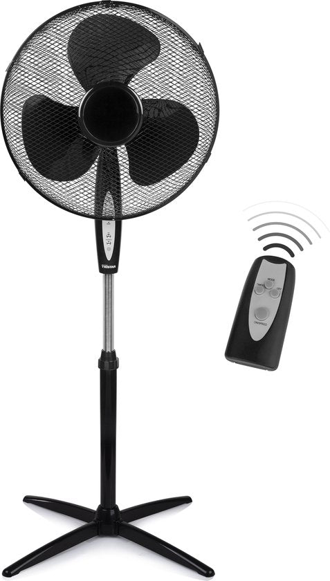 Tristar Stativventilator 40 cm – mit Fernbedienung und Timer – 3 Geschwindigkeitsstufen – höhenverstellbar – VE-5899 – Schwarz