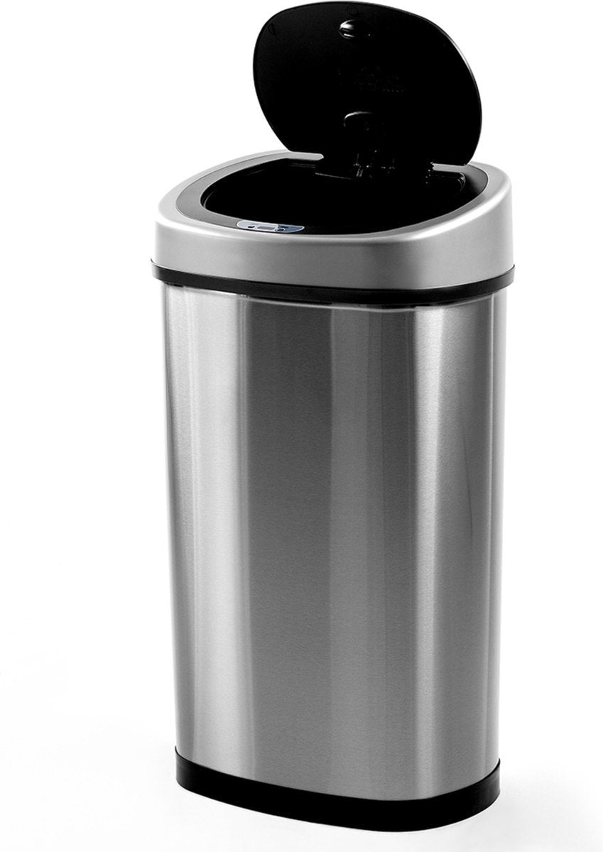 Homra FONIX Sensor-Abfalleimer Edelstahl 50 Liter - Automatischer Soft-Close-Deckel - 50L Design-Abfalleimer Silber - Infrarot-Sensor