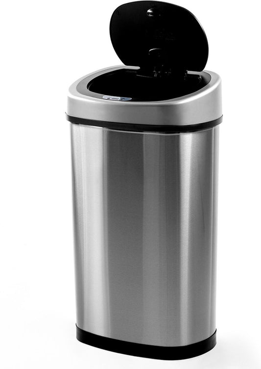 Homra FONIX Sensor-Abfalleimer Edelstahl 50 Liter - Automatischer Soft-Close-Deckel - 50L Design-Abfalleimer Silber - Infrarot-Sensor