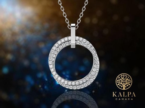 Damen-Halskette Yolora - mit rundem Anhänger - Kalpa Camaka Kristalle - Luxuriöse Geschenkbox - Silber