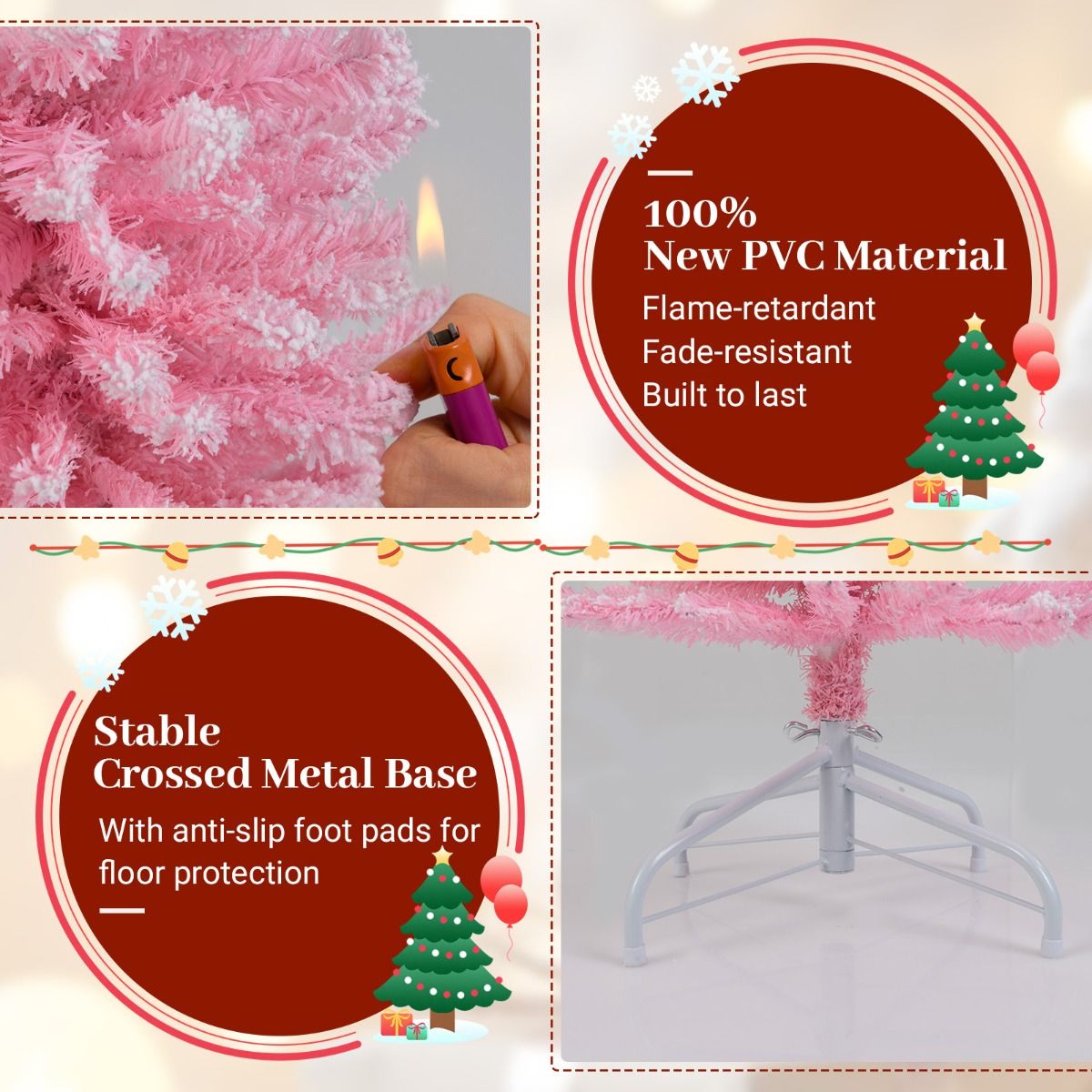 Coast Pink Künstlicher Weihnachtsbaum 180 cm - schlanke Bleistiftform - verschneite Äste - Metallständer