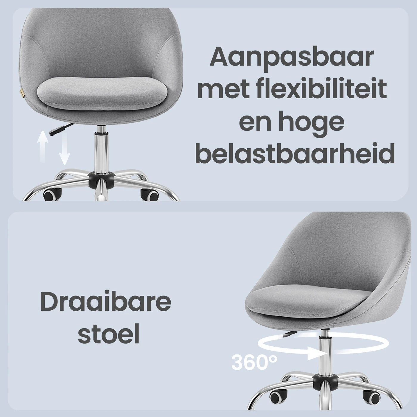 Ochama-Bürostuhl – Grau – Baumwoll-Leinen-Mischung – Höhenverstellbar – Drehbar mit Rollen – 60 x 60 x 80–90 cm