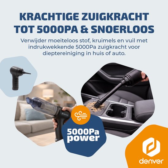 Denver Staubsauger – Handstaubsauger – Autostaubsauger – Druckluftdose – 6 Aufsätze – Saugen und Blasen – Handstaubsauger – Staubreiniger – HVC45