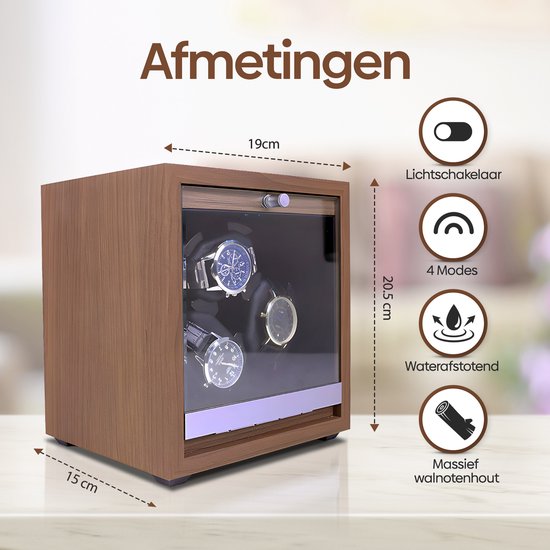 Olvy Time - Watchwinder Wood - 3 Uhren - Uhrenbeweger - Mit LED-Beleuchtung - Uhrenbeweger