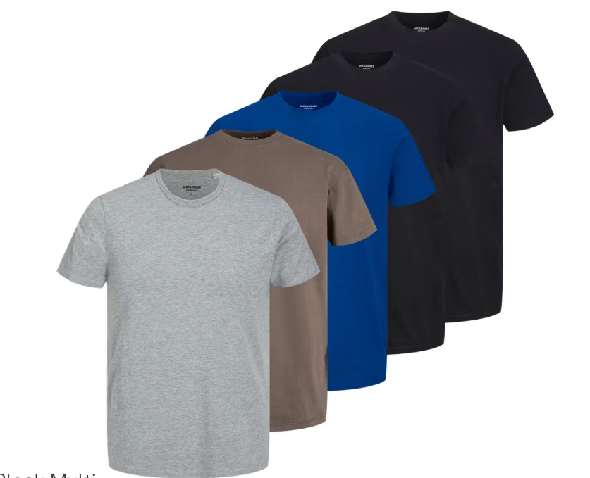 Jack & Jones Relaxed T-Shirt 5er-Pack Herren Größe 2XL – Schwarz mit verschiedenen Mustern – 100 % Baumwolle