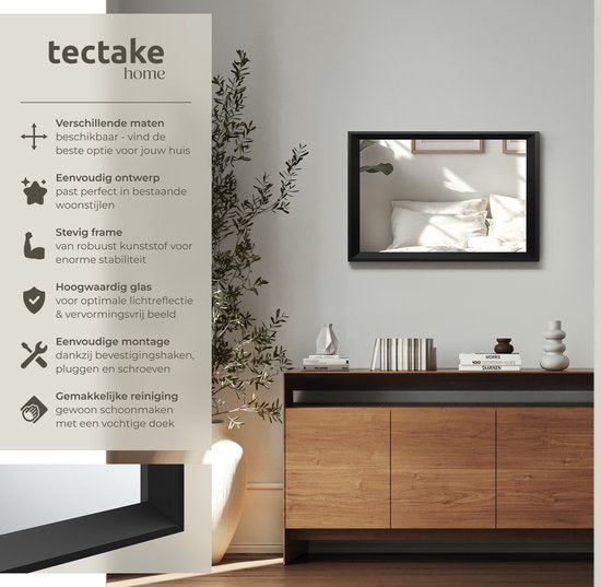 tectake - Wandspiegel Elina - Badezimmerspiegel - Rechteckiger Spiegel mit stabilem Kunststoffrahmen - 40x60 cm - Spiegel für Bad, Wohn- und Schlafzimmer