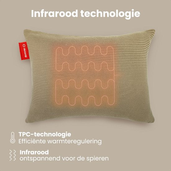 Auronic Wärmekissen - Gestrickt - 45x60 CM - Wärmekissen Kabellos - Wiederaufladbar - Elektrisches Kissen - Infrarot - Taupe