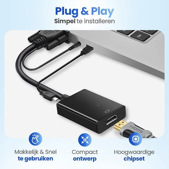 Garpex VGA-zu-HDMI-Adapter mit 3,5-mm - AUX und USB-Stromkabel – Analog-zu-Digital-Videokonverter, 1080p Full HD, Stecker-Buchse-Design
