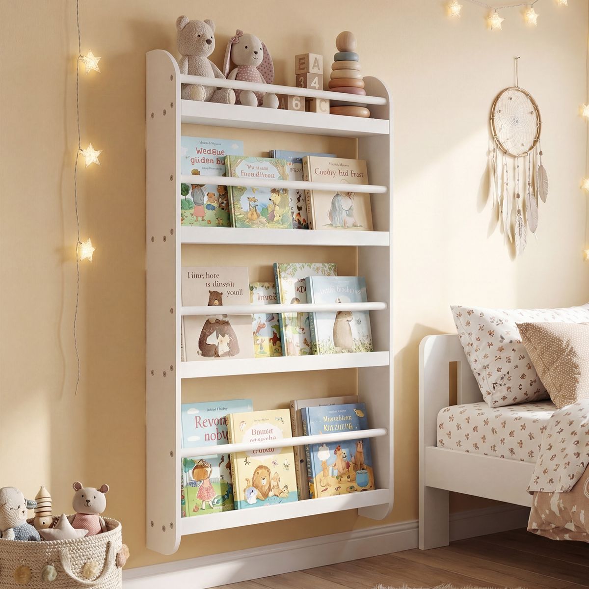 Coast Kinderbücherschrank als Wandregal – platzsparend mit 4 Einlegeböden – weiß