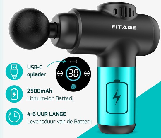 FITAGE Massage Gun Mini - 12 Aufsätze - Professionelles Massagegerät - Massage Gun 30 Stufen - Massagegerät - Massage Gun