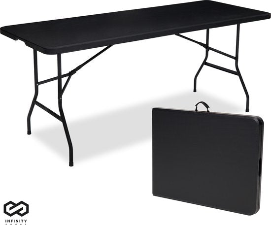 Infinity Goods Zusammenklappbarer Tisch - Klapptisch - 180 x 70 x 74 cm - Campingtisch - Gartentisch - Tragbar - Schwarz