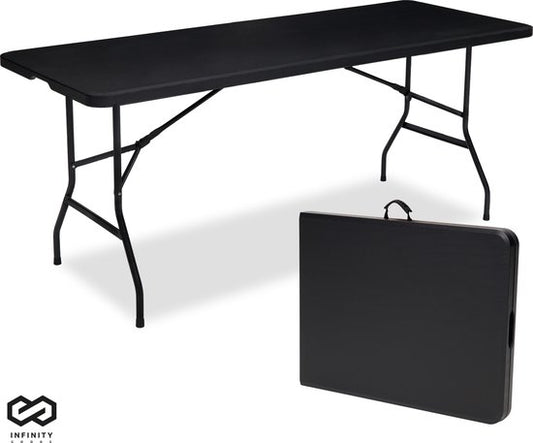 Infinity Goods Zusammenklappbarer Tisch - Klapptisch - 180 x 70 x 74 cm - Campingtisch - Gartentisch - Tragbar - Schwarz