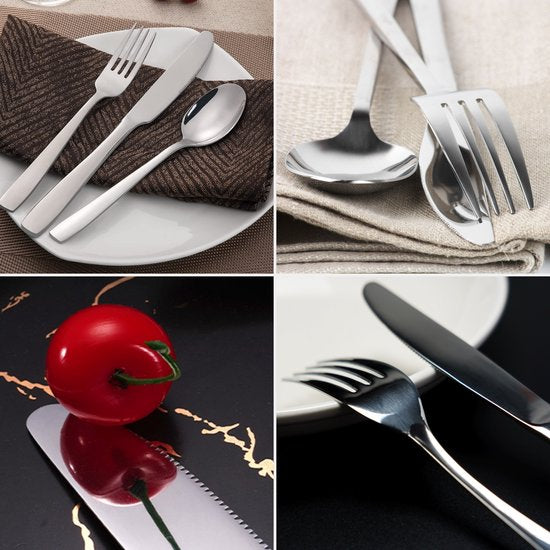 Deleca 8 Personen Besteck-Set (48 Teile) - Löffel, Messer, Gabeln & Steakmesser - spülmaschinenfest - Silber/Edelstahl