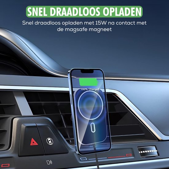Travelhawk Magsafe Phone Holder Car - Geeignet für iPhone 11/12/13/14/15 - Kabelloses Ladegerät - Handyhalterung Auto - Magsafe Car Holder - Magnetisch - Armaturenbrett - Schwarz
