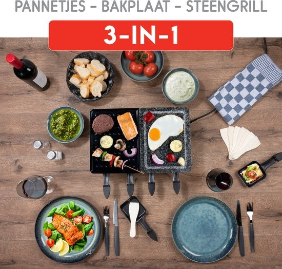 alpina - Gourmet Set Backplatte - 8 Personen - Inkl. Spatel und Raclette-Pfännchen - Schwarz