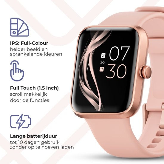 Lunis - Smartwatch Damen & Herren Rose - Apple & Android - Touchscreen - Gold / Pink