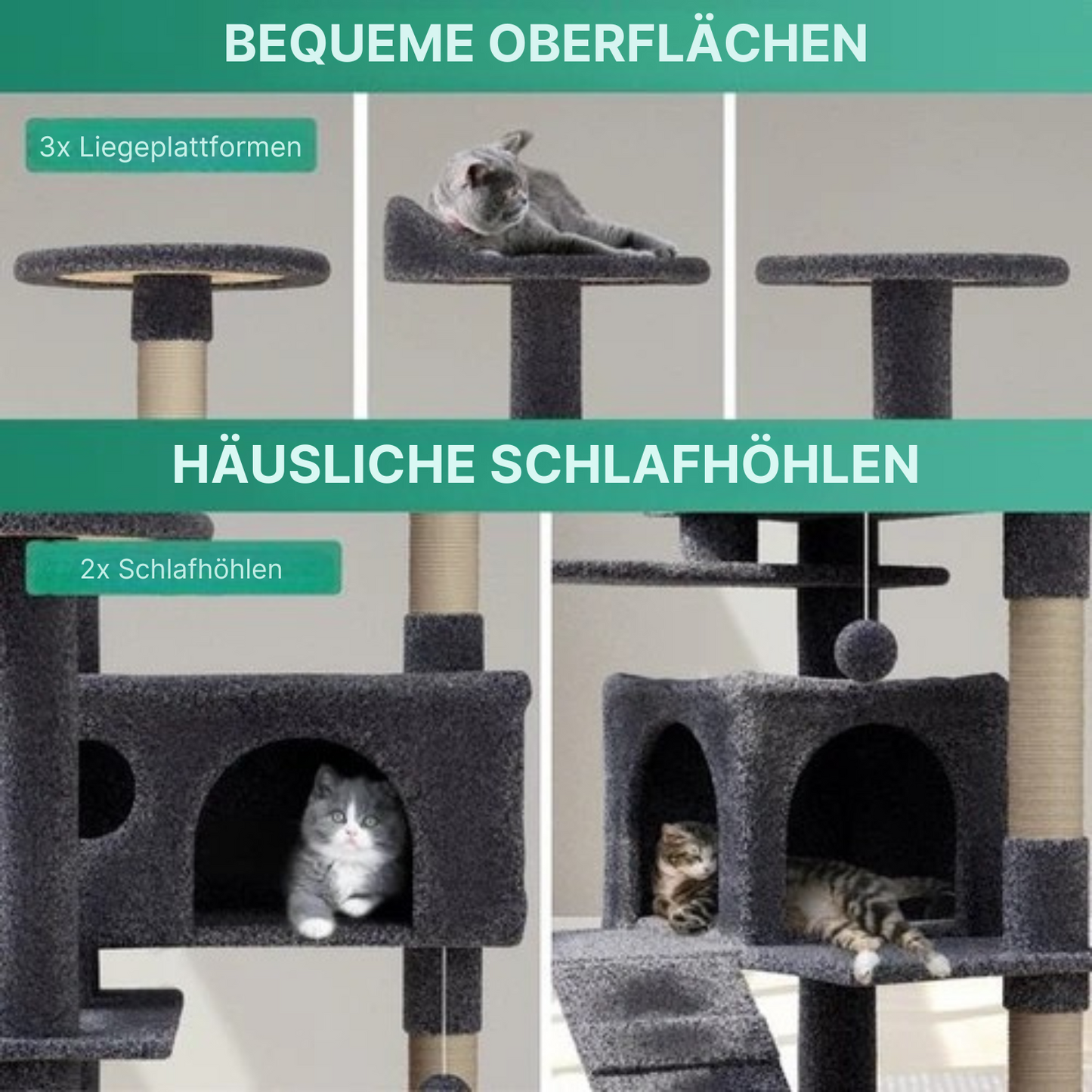 Avalo - Katzenkratzbaum - mit 7 Ebenen - 137x50x50 CM - Kratzbaum für große Katzen - Dunkelgrau