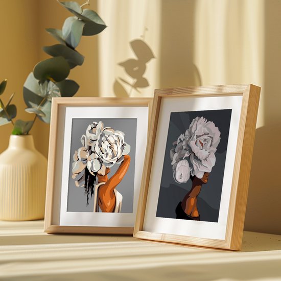 Rubye® Malen nach Zahlen Erwachsene - Blumenkopf - Inklusive Farbe und Pinsel - Malen auf Leinwand - Malen nach Zahlen - Doppelset - 15x20cm