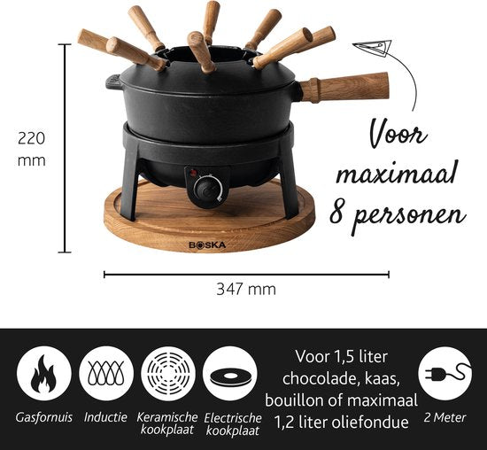 Boska Elektrisches Fondue-Set Pro - Für jede Art von Fondue - 8 Personen - Stilvolles Gusseisen - Extra langes Kabel