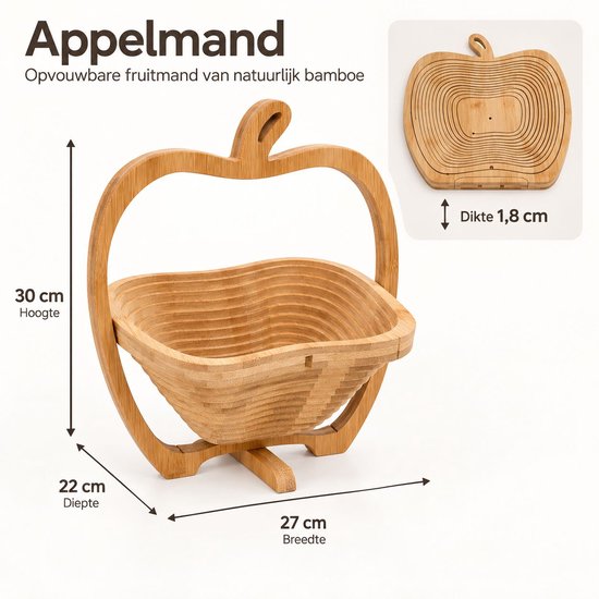 Ceruzo Obstkorb, zusammenklappbar – Bambus – 27 x 22 x 30 cm – 2-in-1 – Obstkorb und Untersetzer