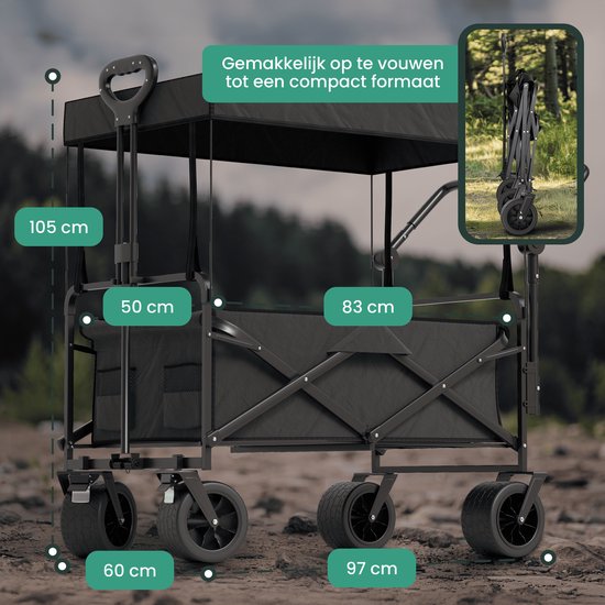 Avalo Wagon mit Dach XL - faltbar - bis zu 110KG - 97x60x105 CM - 120L - 360º Räder - Schwarz