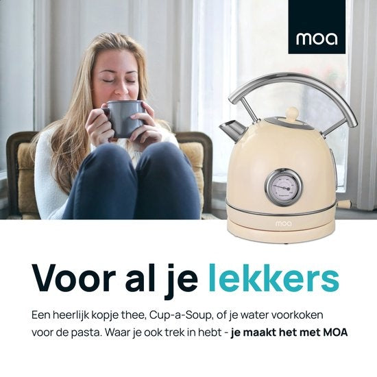 MOA Retro-Wasserkocher Pastellcreme - Elektrisch - Edelstahl - EK4TC