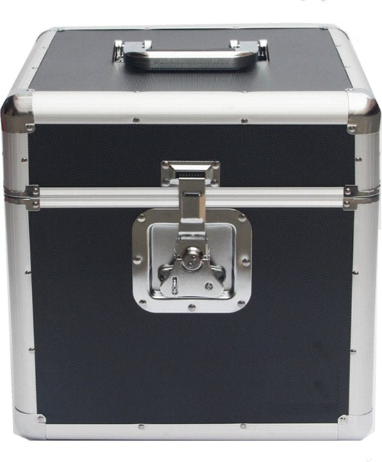 Vinylkoffer LP-Koffer für 70 bis 100 Schallplatten abschließbar schwarzes Aluminium