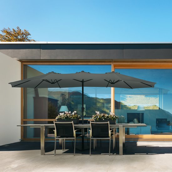 VONROC Premium Doppelter Sonnenschirm Iseo - 460x270cm - UV-beständiges Tuch - Inkl. Schutzhülle - Grau