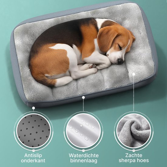 CozySense® Orthopädisches Hundekissen 75x45 cm Größe M - Wasserdicht & waschbar - Sitzkissen und Hundebett - Ultraweicher Sherpa-Stoff - Grau & Anthrazit
