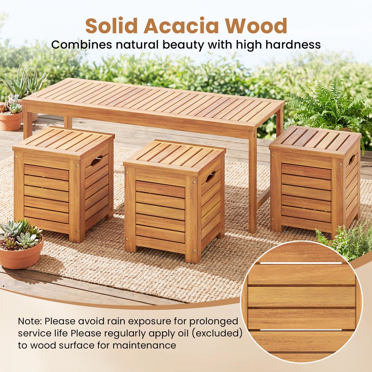 Coast Gartenbank mit Stauraum – 3 Staufächer – 115 x 45 cm – naturfarben