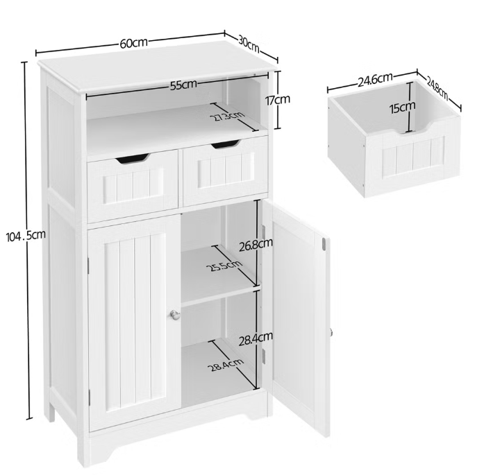 Yaheetech Badezimmerschrank mit verstellbarem Einlegeboden – Weiß – 60 x 30 x 104,5 cm