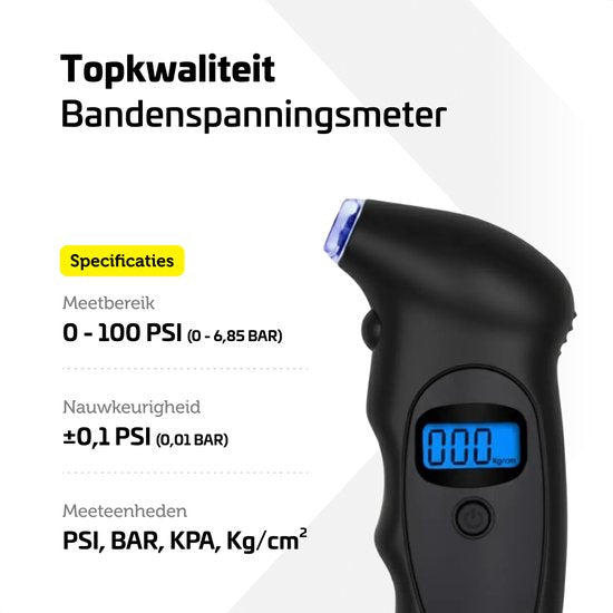 Garpex® Reifendruckmesser - Reifendruckmesser - Eingebaute Taschenlampe - Digital - Druckmesser