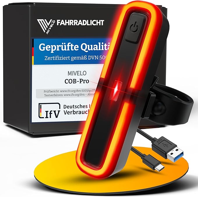 Fahrrad Rücklicht mit Bremslicht – StVZO geprüft – USB-C Akku – IPX5 Wasserdicht – Für Rennrad, MTB & Gravelbike