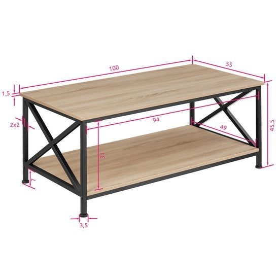 tectake - Couchtisch Beistelltisch Pittsburgh industrial hellbraun - 100 x 55 x 45,5 cm - 404438