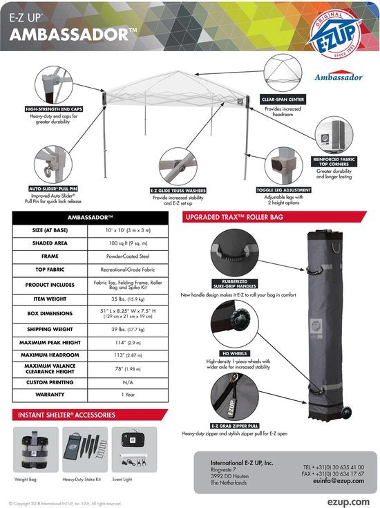 Original E-Z UP Ambassador Partyzelt 3x3m Schwarz