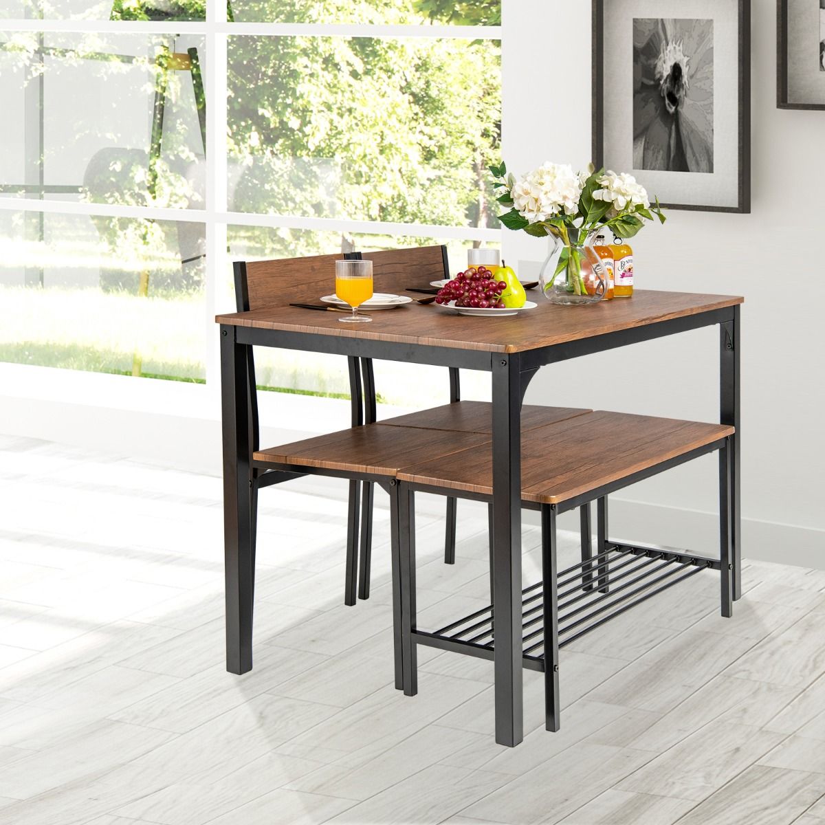 Coast 4-teiliges industrielles Küchentisch und Stuhl Set Braun 110x70x76 cm Tisch + 2 Stühle + Bank