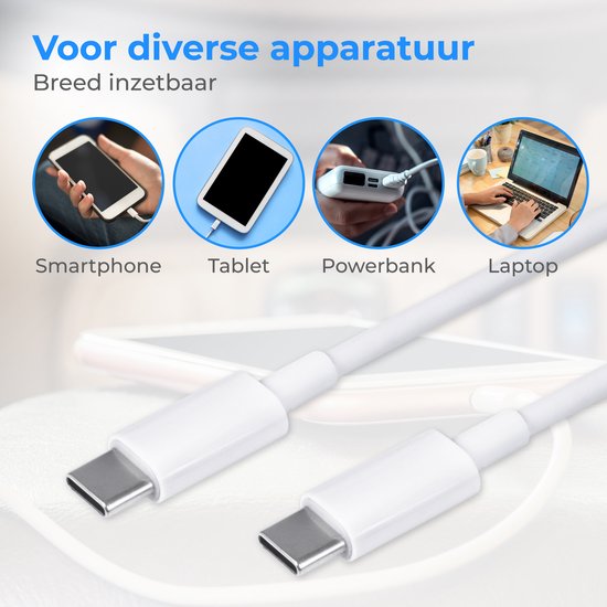 Nuvance USB-C-Kabel – 100 W – USB-C auf USB-C – 3 Meter – USB-C-Kabel – Schnellladegerät – 480 Mb/ps Datenübertragung – USB-C-Ladegerät – Weiß