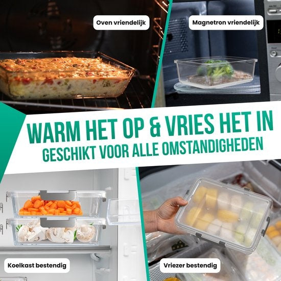 Avalo Food Storage Trays Glas - Meal Prep Trays - Freezer Trays - Mit Deckel - 10 Stück 1060ml / 370ml