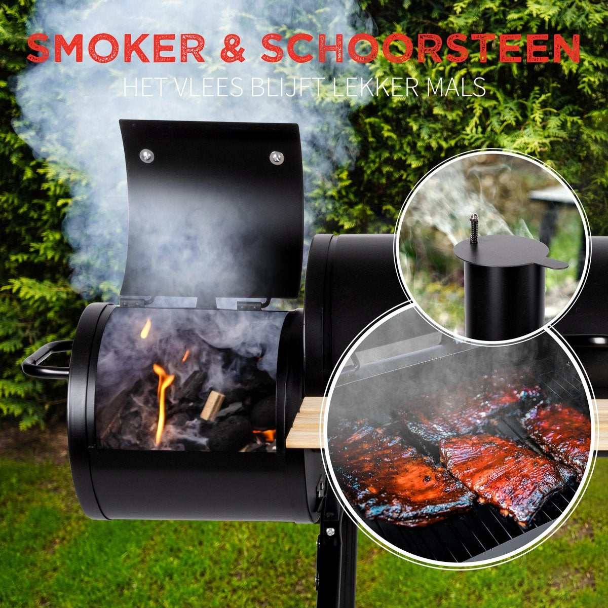 BBQ Collection Holzkohlegrill - 2-in-1 Smoker BBQ - 104 x 58 x 114 cm - Schwarz
