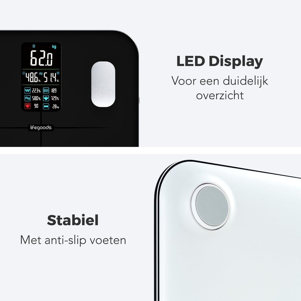 LifeGoods Personenwaage - Körperanalyse & Fettanteil - Digital - 15 Messungen - Schwarz