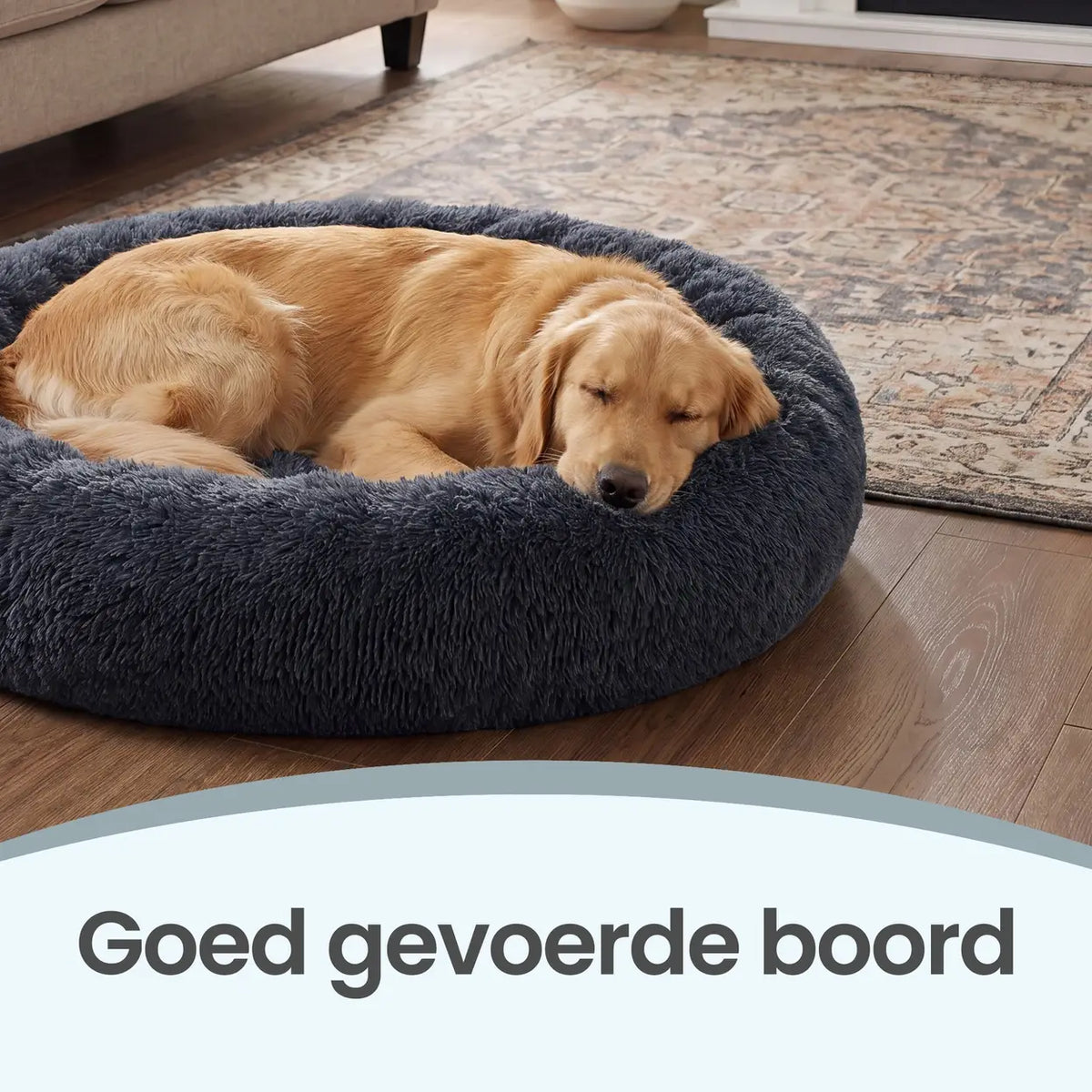 Joyfurnos Donut-Hundekorb „Fluffy“ – beruhigend – abnehmbarer, waschbarer Bezug – 100 cm – Dunkelgrau