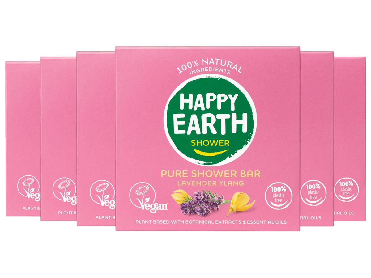 Happy Earth Duschseife „Natürlich“ – Lavendel & Ylang-Ylang – Vorteilspackung 6 x 90 Gramm