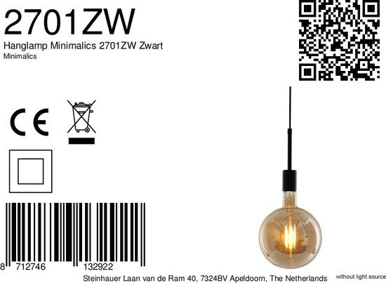 Hängeleuchte Minimalics 2701ZW Schwarz – Höhenverstellbar (42–170 cm) – Kunststoff, Metall – Mexlite