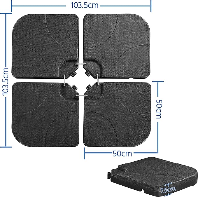 Yaheetech Sonnenschirmfuß-Set – 50 x 50 x 7,5 cm – 4-teilig – beschwerbar – Kunststoff – Schwarz